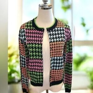 Teddy Fresh Houndstooth Cardigan Sweater Neon Colorblock Size XL (Runs Small)